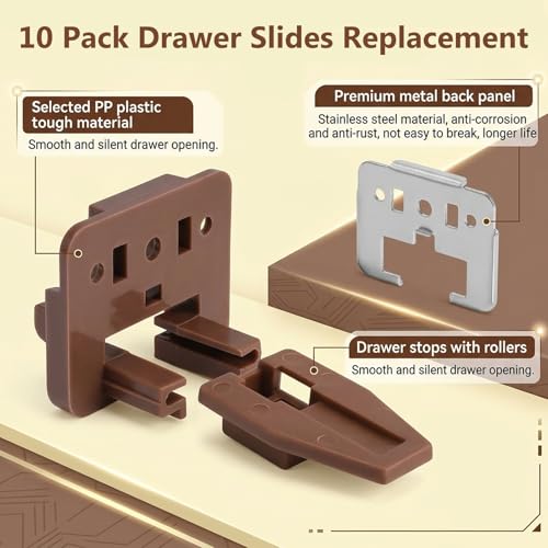 10 Set Drawer Guide Kit, Enhanced Commercial Slide Style Drawers for Kenlin Rite-Trak II 168, Vaughan Bassett, Legacy, Replacement Dresser Drawer Slides Repair Kit with Roller - style: 10 Set Drawer Guide