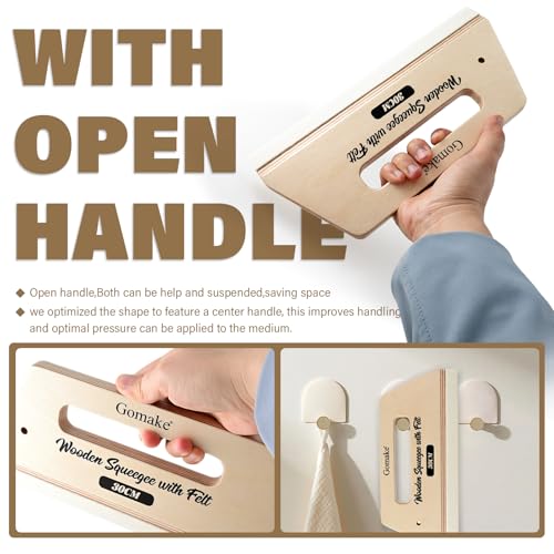 Gomake Wallpaper Smoothing Tool Large Wooden Squeegee with Felt Edge