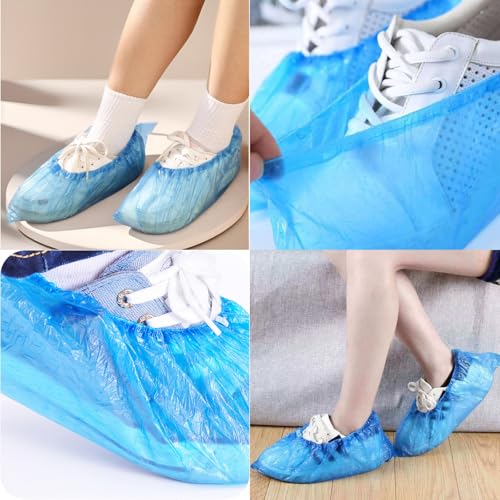 Shoe Covers Disposable Non Slip - Pack of 200 (100 Pairs), Premium Waterproof Shoe Booties for Indoors & Outdoors, Fits Up to Men's 11 & Women's 13, Recyclable Shoe Protectors (Boot Covers Blue).