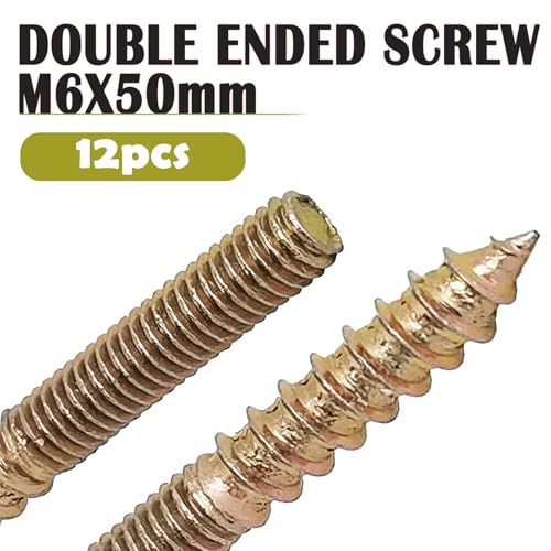 12SETS Double Headed Bolts Kit - 12PCS M6x50mm Self-Tapping Screw Hanger Bolts for Wood Furniture,12PCS M6x20mm Furniture Screw-in Nut with 1pc M6 Hanger Bolt Driver & 1pc 6mm Hex Key - size: M6X50mm
