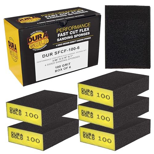 Dura-Gold 100 Grit 4-Sided Hand Sanding Block Sponges, 3.9" x 2.75" x 1" - style: 100 Grit