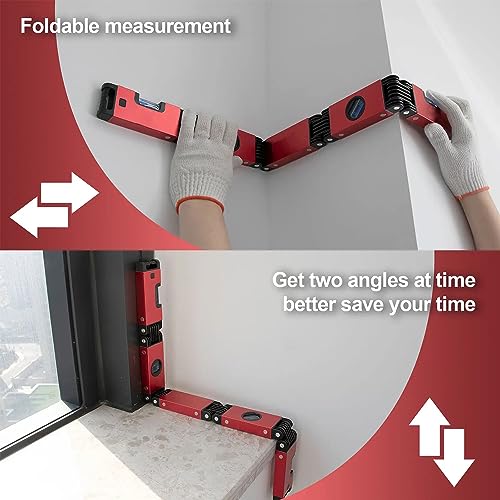 28-In Folding Level Tool, Magnetic Alloy Multi-Function Portable Level Measuring Tool with 4 Easy to Read Level Bubbles, Precise Leveling In Any Position for Woodworking & Construction & DIY'er - color: Red Folding Level Tool