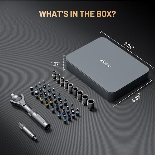 ATuMan 40 in 1 magnetic ratchet screwdriver set with Detachable Handle, 180° Ratchet Head, 45-Tooth Mechanism, Magnetic Tool Kit with Case for Computer, Electronics Repair, Ideal for Home, DIY - style: RS2- 40 in 1