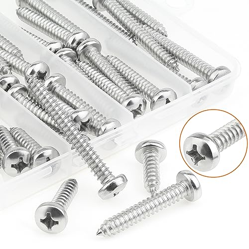 #14 x 3/4" 1" 1-1/4" 1-1/2" 2" Wood Screws Set, HELIFOUNER 48 Pieces Phillips Pan Head Self-Tapping Screws Assortment Kit, Phillips Pan Head Wood Screws, 304 Stainless Steel - size: #14