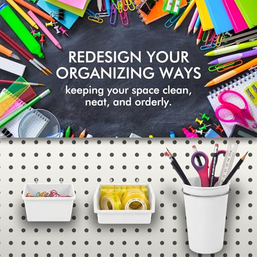 Pegboard Bins Cups with Hooks & Loops 12 Pack Peg Board Organizer (White) - color: White