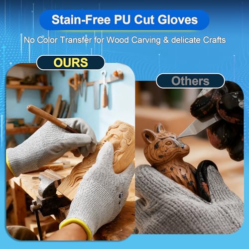 Dowellife Cut Resistant Work Gloves for Men & Women - ANSI A5 & EN388 Level 4, Breathable PU Coated, Grey Non-Marking - for Gardening, Fishing, Automotive, Construction, Wood Carving (Small, Grey) - size: Small (Pack of 1)
