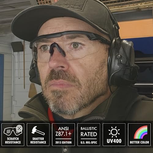 HTS HUNTERSKY Ballistic Tactical Shooting Glasses ANSI Z87+ UV400 Protective Eyewear - color: Black Clear