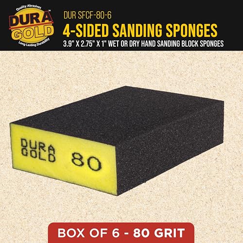 Dura-Gold 80 Grit 4-Sided Hand Sanding Block Sponges, 3.9" x 2.75" x 1" - style: 80 Grit