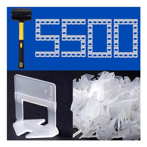 Tile Leveling System Clips Tiles Leveler Spacers Tile Clips 1/8 inch Tile Spacer 5500 Piece and 16 oz Rubber Mallet Hammer .Tile Tools Set for Professional Ceramic and Stone Installation - color: 5500