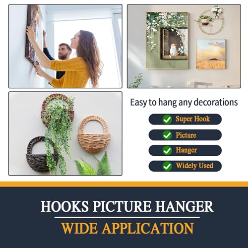 Picture Hanger Super Hook 30PCS,High-Quality Steel Picture Hanger Hercules Hooks,Used for Drywall, Wood Wall, Plaster Wall, can Hang Photos, Art, Clock, Mirror