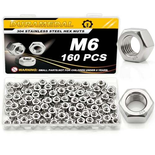 M6 Hex Nuts 160Pcs 304 Stainless Steel A2-70 Rustproof Metric - size: Metric M6;160pcs