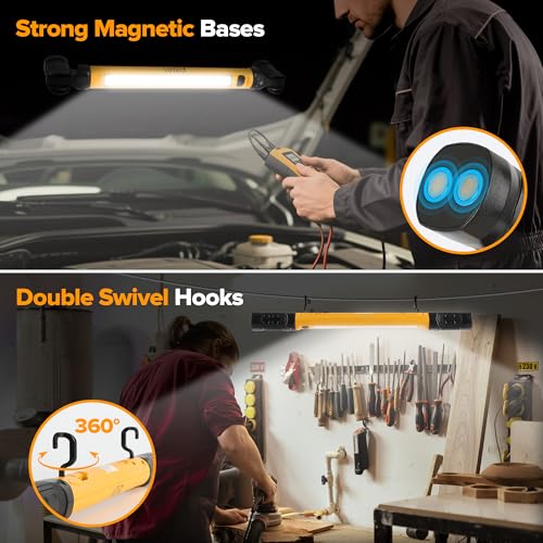 LUTEC 2 Pack 3000LM LED Work Light, 5200mAh Rechargeable Magnetic Under Hood Work Light Bar with Motion Sensor, Cordless Portable Mechanic Light for Car Repairing/Inspection/Garage/Emergency-Yellow