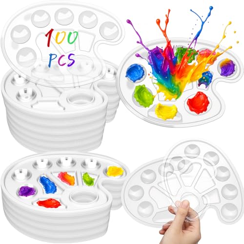 100 Pcs Large Clear Oval Paint Tray Palette Disposable Watercolor Palette Acrylic Paint Pallet Color Mixing Tray for Painting Party Oil Watercolor Craft Supplies DIY Art Painting Plastic - style: Oval