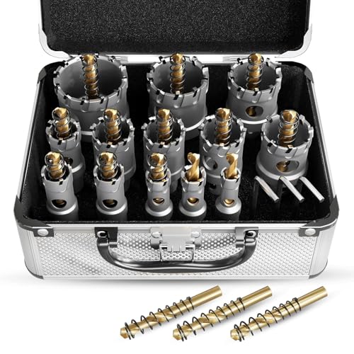 19 PCS (1/2" to 2-1/8") Carbide Hole Saw Kit for Metal - Heavy Duty TCT Hole Cutter Drill Bits Set with Titanium Pilot & L-Wrench, for Stainless Steel/Iron/Aluminum | Metal| - size: 19PCS（1/2" to 2-1/8")