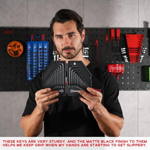 Reniteco 30 PCS Hex Head Key Allen Wrench Tool Set Organizer Kit Alloy Steel L Shape Black Metric (0.7-10 mm) SAE (0.028"-3/8") Standard In Storage Case Long Short Arm