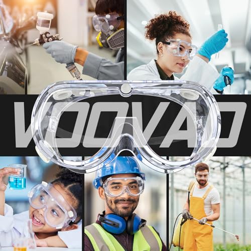 Anti-fog Safety Goggles ANSI Z87.1,Adjustable Chemistry Lab Goggles Over Glasses - color: Transparent 2pcs