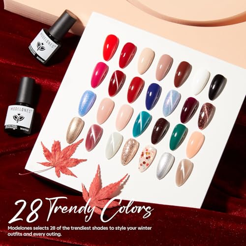 modelones Cat Eye Gel Nail Polish Kit Jelly 32PCS 28Colors Glitter - color: A0-Blooming Winter