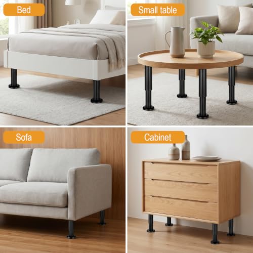 4Pcs Adjustable Furniture Legs 4.7-7.1 inch, Black Metal Adjustable Telescopic Cabinet Leg with 65mm Dome Basefor Sofa/Bed/Chair/Couch, Heavy Duty Bed Replacement Support Legs for Bed Frame