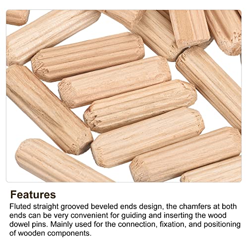 uxcell Wooden Dowel Pins 36pcs 6x20mm(1/4" x3/4") Fluted Beveled Ends Wood Dowel Pegs Kiln Dried Hardwood for Woodworking Furniture Shelf - size: 6x20mm