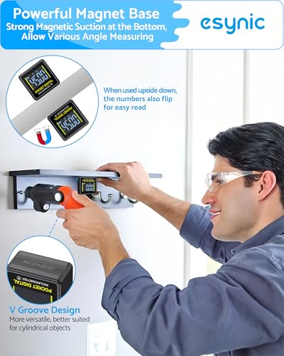 eSynic Mini Digital Level Gauge Waterproof–27g Pocket Angle Finder with Magnetic Base-0.05° Resolution &±0.2° Accuracy-Type-C Rechargeable for Woodworking/Construction/Automotive–Fits in Tight Spaces