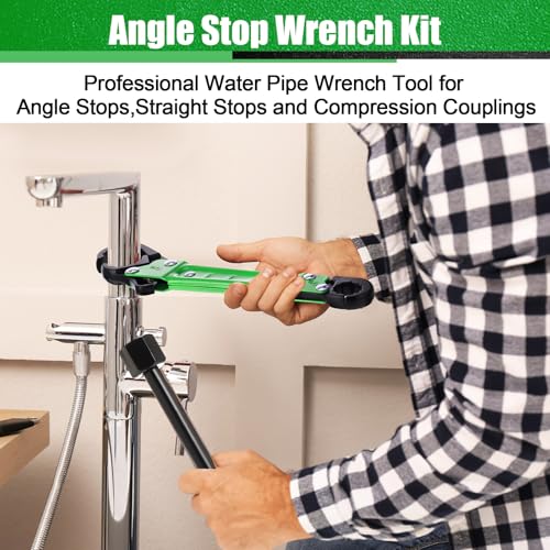 5 Pcs Angle Stop Wrench Kit Plumbing Tool, Compression Sleeve Puller for 1/2" Compression Fitting Ferrule Puller Removal Tool for 1/2" Copper Tubing 4-way Multi-functional Utility Key (Green) - color: Green
