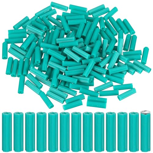 200 Pcs Expanding Plastic Screw Anchors 1/4" Hole Green Plastic Anchors for Concrete Tile Cement Bolt Expansion Tube for #10,11,12 Screws, Fix to Wall Drywall or Other Surface(1-1/4") - color: Green, size: 1/4" X 1-1/4"