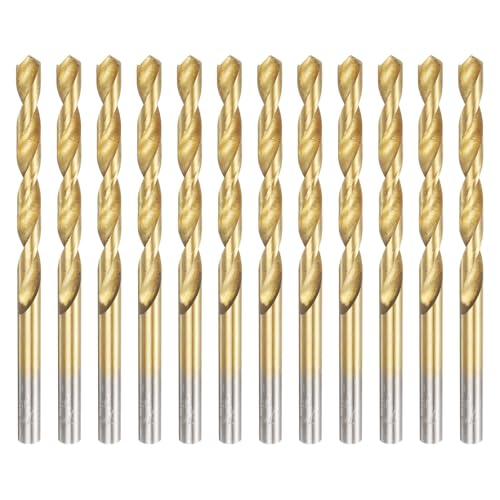 uxcell 12pcs Titanium Twist Drill Bit 7/32" Drilling Dia High Speed Steel Drills for Hardened Metal, Stainless Steel, Cast Iron, Wood, Plastic - size: 7/32 inch