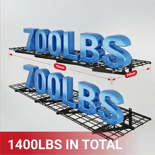 FLEXIMOUNTS 2-Pack Garage Shelving with Hooks, 2x6ft Storage Shelves, Black - color: Black, size: 2 pack-2x6 ft w/hooks