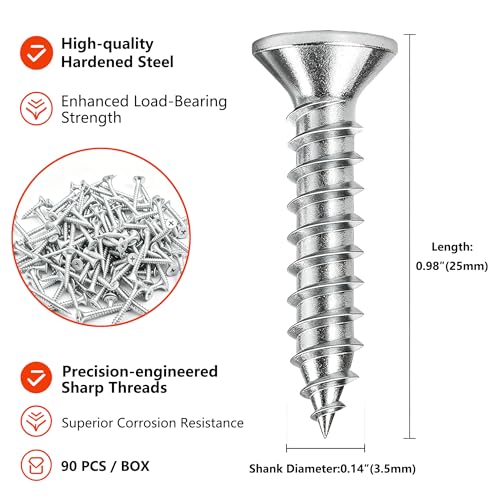 90pcs 1 inch Galvanized Wood Screws,Wood Screws for Drywall,Phillips Drive Self Tapping Dry Wall Screws - size: 1in(90pcs)