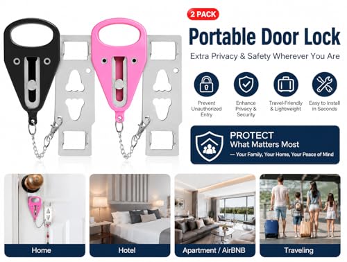 Portable Door Lock 2Pack Extra Lock for Additional Privacy and Safety in Home, Hotel and Apartment, Prevent Unauthorized Entry, Protect Family Security in Traveling, Bedroom, AirBNB