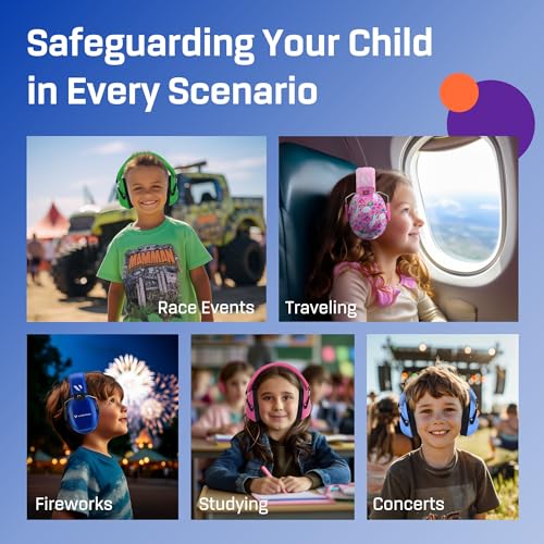 Kids Noise Canceling Headphones - 33 dB (2K Hz) - Ear Protection Earmuffs | Vanderfields' earmuffs protect child's hearing with certified noise-cancellation, soft ear cushions, and adjustable headband - color: Dark Blue
