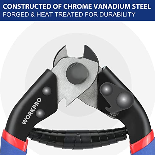 WORKPRO Cable Cutter, 7-1/2 Inch Heavy Duty Wire Rope Cutter | Chrome Vanadium Steel, Safety Lock, Non-Slip Handle for Hard Wire Ropes, Steel Wires and Aircraft Cables