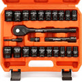 HORUSDY 1/2" Drive Shallow Impact Socket Set, 24-Piece SAE (7/16"-1") and Metric (13-24mm), 6 Point, Cr-V, Includes 1/2-Inch Drive Ratchet Handle, Drive Extension Bar - color: 24 Pcs Orange
