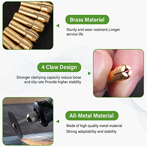 Drill Chuck Collet Set for Dremel, 15PCS Chuck Collet Kit, 0.8-3.2mm Shank Replacement 4486 Rotary Tool Keyless Quick Change Chuck Accessory with Replacement 4485 Brass Collet Metal Nut