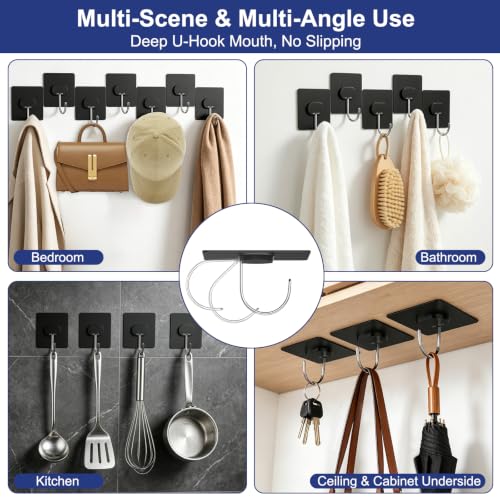Adhesive Wall Hooks No Drill Large Black Heavy Duty,13LB Sticky 12 Pack - color: Black, size: Large 12 Pcs