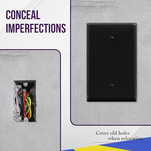 ENERLITES 5 Pack Oversized Blank Wall Plate Cover, 1-Gang, Black - color: Black, size: Over-Size