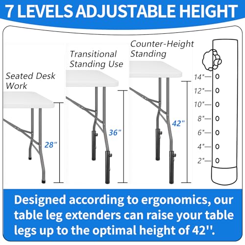 VinBee Folding Table Leg Extenders,Folding Table Risers,7-Levels Height Adjustable Risers for DIY & Office,Dining,Standing Desk 4Pack(7 Level 17.3 inch) - size: 17.3 inch(7 LEVELS)