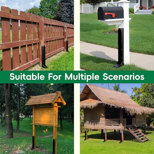 4 Pack Strong Fence Post Repair Kits with One-Piece Steel Anchor & Stakes - color: Black