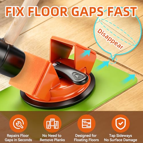 Floor Gap Fixer Tool,Heavy Duty 45° Striking Surface Floor Suction Cup Tool with Slot Cutter and Silicone Pad & Rubber Mallet for Repair Laminate Vinyl Hardwood Flooring - size: 45° Striking Surface