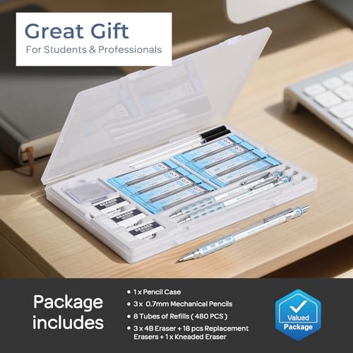Nicpro Blocky Gear Mechanical Pencils 0.7 mm with Case, 3 Pack - style: 0.7mm