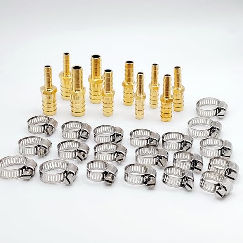 30Pcs Brass Hose Barb Reducer Fittings Assortment, 1/4'' 5/16'' 3/8'' 1/2'' ID Hose Reducing Barbed Connector, Hose Splicer Mender for Air/Oil/water/Gas Hose