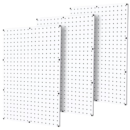 WallPeg Pegboard Panel and Accessory Kit – 3 Count Large White Peg Board Panels with 36 Self-Locking FlexLock Peg Hooks for Home, Garage, Tool Storage