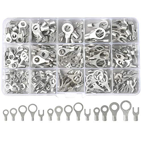 260PCS AWG 22-16 16-14 12-10 Copper Ring Fork Terminals Tin Plated Non-Insulated Electric Wire Connectors