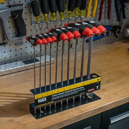 Klein Tools JTH910E T-Handle Hex Key Set, SAE Inch Sizes Allen Wrench Set with 9-Inch Blades, Stand Included, 10-Piece