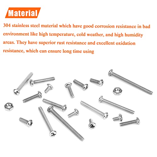 HELIFOUNER 240 Pieces #2-56 Phillips Pan Head Machine Screws Nuts Assortment Kit, Coarse Thread, Fully Machine Threaded, 304 Stainless Steel - size: #2-56, style: Phillips Pan Head