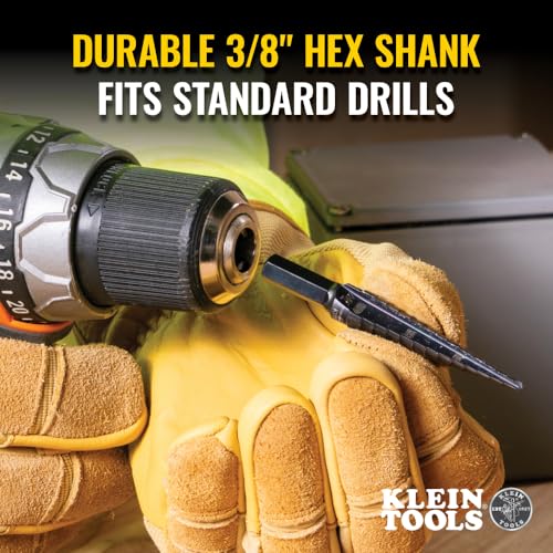 Klein Tools KTSB01 Step Drill Bit Double-Fluted #1, 1/8 to 1/2-Inch with Easy-to-Read Markings and Targets, 3/8-Inch Hex Shank - size: 1/8 to 1/2-Inch, style: Standard