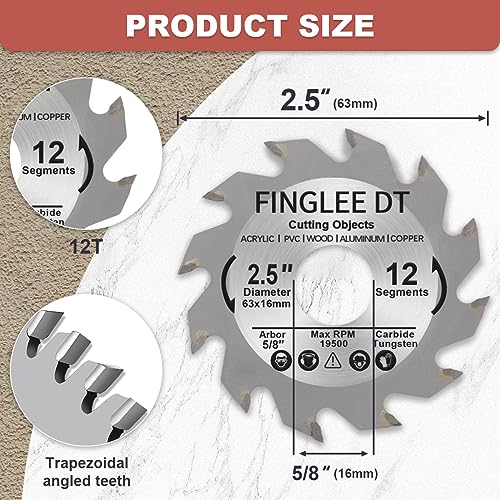 2.5Inchx12Tx5/8 Wood Cutting Circular Saw Blade Mini Circular Saw，Fine-Finish Trim Rip Crosscut, ATB TCT Tungsten Carbide Tipped (3PCS 2.5inch)