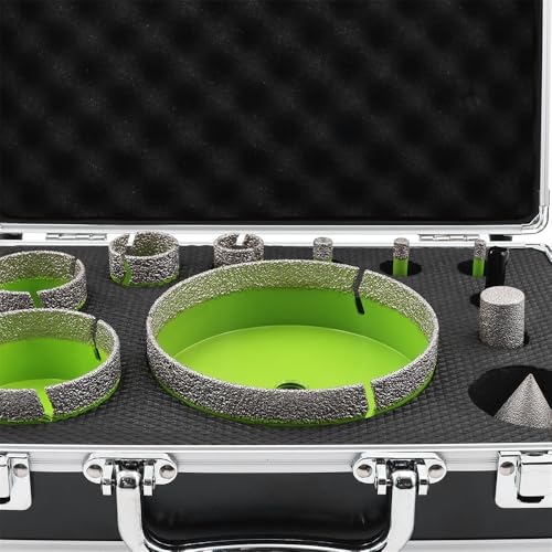Diamond Tile Hole Saw Kit 6-127MM for Porcelain Ceramic Tile 11PCS - size: 6/8/10/25/35/50/75/127mm+20F+2"Chamfer Bit+SDS