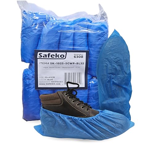 Waterproof Shoe Covers – Non-Slip, Disposable CPE Boot Covers, Blue, 100 Pack - style: Blue Bag of 100