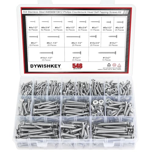 DYWISHKEY 546-Piece Assorted Screws Kit, #4-#10 Self-Tapping Wood Screws - size: #4#6#8#10#12